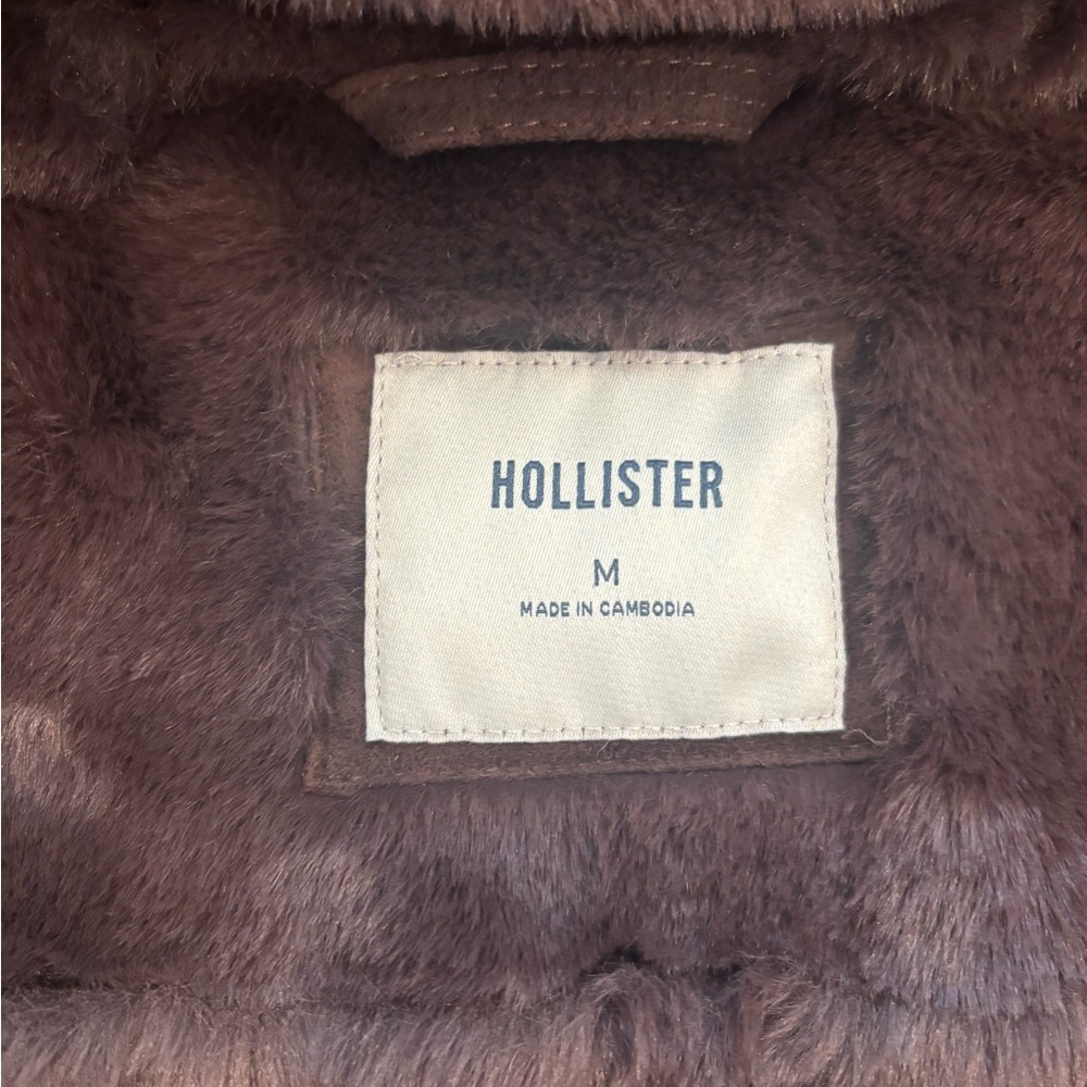Hollister Faux Fur-Lined Faux Shearling Hooded Jacket Espresso Brown Women’s M - Picture 4 of 6